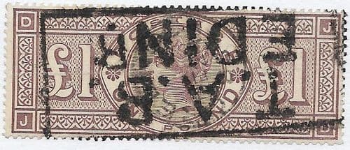 SG185 £1 Browb-Lilac (Crowns Watermark) Good Used Stamp J-D