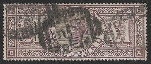 SG185 £1 Brown-Lilac (Crowns Watermark) Good Used Stamp B-A