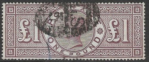 SG186 £1 Brown-Lilac (Orbs Watermark) Good Used Stamp B-B