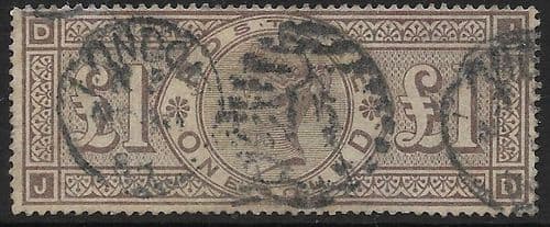 SG186 £1 Brown-Lilac (Orbs Watermark) Good Used Stamp J-D