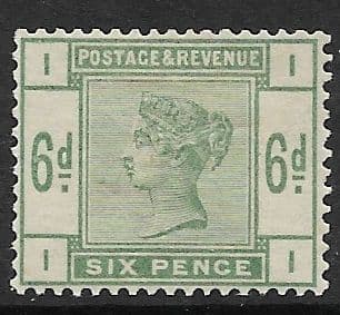 SG194 1883-84 6d Green MOUNTED Mint (Queen Victoria Surface Printed Stamps)