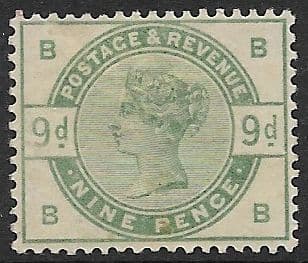 SG195 1883-84 9d Green MOUNTED Mint (Queen Victoria Surface Printed Stamps)