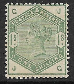 SG196 1883-84 1/- Green MOUNTED Mint (Queen Victoria Surface Printed Stamps)