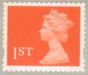 SG1977 1st Class Orange NVI Machin Stamp 2 Phosphor Bands Self Adhesive