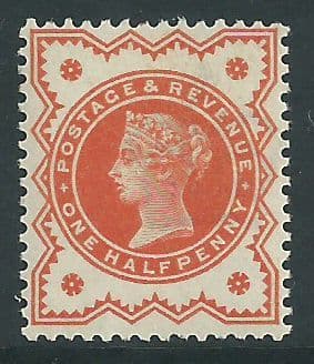 SG197e ½d Orange Vermilion 1887 Jubilee Issue MOUNTED Mint (Queen Victoria Surface Printed Stamps)