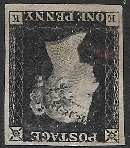 SG2 1840 Penny Black INVERTED WATERMARK Plate 1b E-K 4 Margin 1