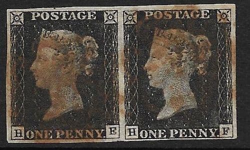 SG2 1840 Penny Black Pair Plate 2 HE-HF 4 Margins
