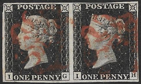 SG2 1840 Penny Black Pair Plate 2 IG-IH 4 Margins