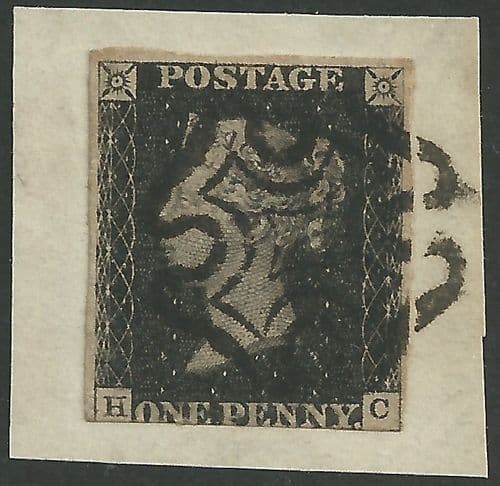 SG2 1840 Penny Black Plate 10 H-C On Piece 3 Margin