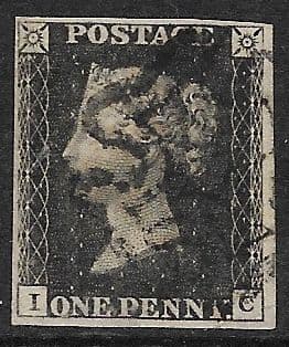 SG2 1840 Penny Black Plate 10 I-C 4 Margin