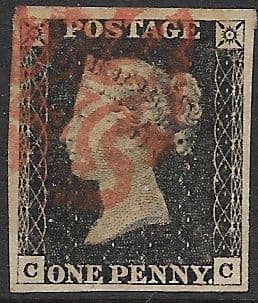 SG2 1840 Penny Black Plate 1a C-C 4 Margin