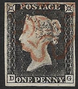 SG2 1840 Penny Black Plate 1a D-G 4 Margin