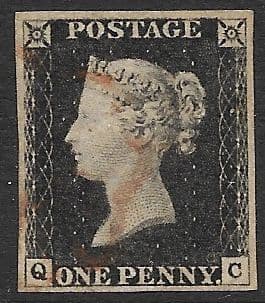 SG2 1840 Penny Black Plate 1a Q-C 4 Margin