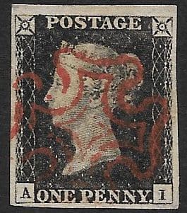 SG2 1840 Penny Black Plate 1b A-I 4 Margin