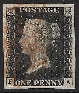 SG2 1840 Penny Black Plate 1b F-A 4 Margin
