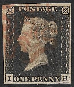 SG2 1840 Penny Black Plate 1b I-H 4 Margin