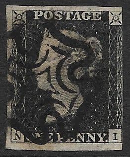 SG2 1840 Penny Black Plate 1b N-I 3 Margin
