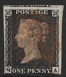 SG2 1840 Penny Black Plate 1b Q-A 3 Margin