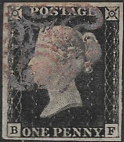 SG2 1840 Penny Black Plate 2 C-J 4 Margin (with RPS Certificate)
