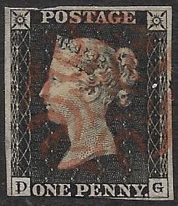 SG2 1840 Penny Black Plate 2 D-G 3 Margin
