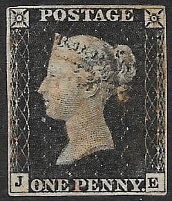 SG2 1840 Penny Black Plate 2 J-E 4 Margin