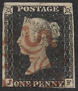SG2 1840 Penny Black Plate 2 J-F 3 Margin (with RPS Certificate)