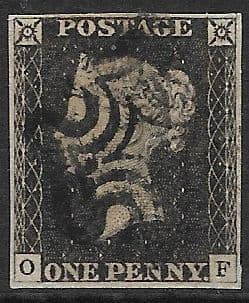 SG2 1840 Penny Black Plate 2 O-F 4 Margin