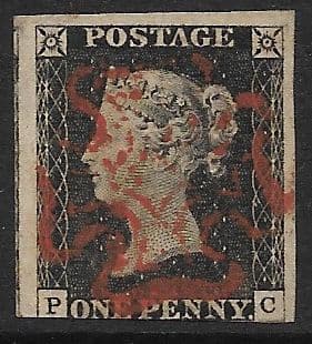 SG2 1840 Penny Black Plate 2 P-C 3 Margin