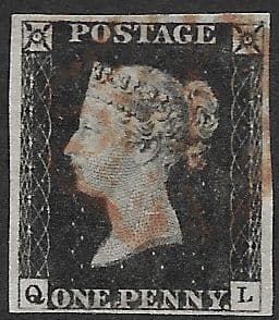 SG2 1840 Penny Black Plate 2 Q-L 4 Margin