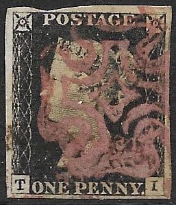 SG2 1840 Penny Black Plate 2 T-I 4 Margin