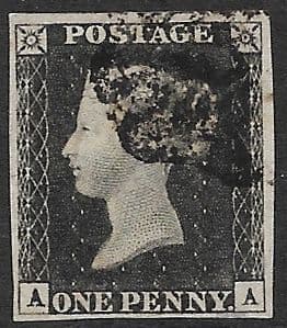 SG2 1840 Penny Black Plate 3 A-A 4 Margin