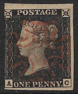 SG2 1840 Penny Black Plate 4 A-C 3 Margin (10)