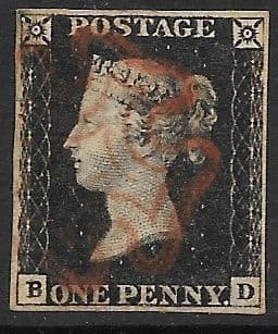 SG2 1840 Penny Black Plate 4 B-D 4 Margin