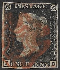 SG2 1840 Penny Black Plate 4 J-D 3 Margin