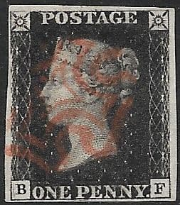 SG2 1840 Penny Black Plate 5 B-F 4 Margin