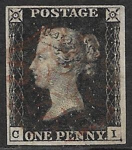 SG2 1840 Penny Black Plate 5 C-I 4 Margin (small tear at base)