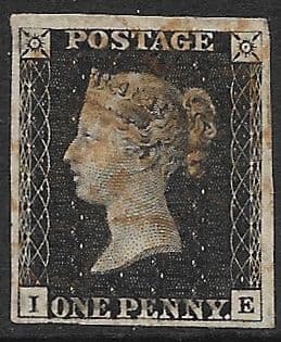 SG2 1840 Penny Black Plate 5 I-E 4 Margin