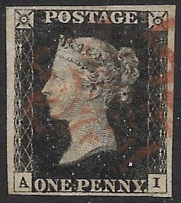 SG2 1840 Penny Black Plate 6 A-I 4 Margin
