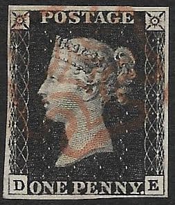 SG2 1840 Penny Black Plate 6 D-E 4 Margin