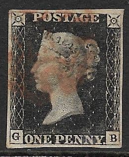 SG2 1840 Penny Black Plate 6 G-B 4 Margin