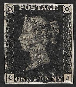 SG2 1840 Penny Black Plate 8 C-J 4 Margin