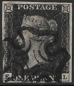 SG2 1840 Penny Black Plate 8 E-L 4 Margin