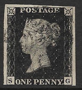 SG2 1840 Penny Black Plate 9 S-G 3 Margin