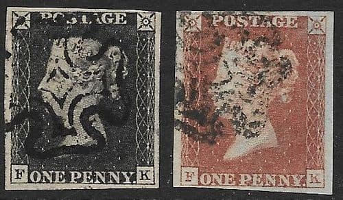 SG2 & SG7 Plate 1b Matched Pair 1840 Penny Black & Red F-K