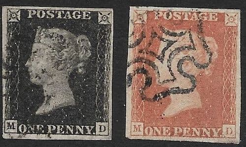 SG2 & SG7 Plate 8 Matched Pair 1840 Penny Black & Red M-D