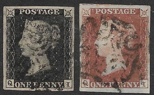SG2 & SG7 Plate 9 Matched Pair 1840 Penny Black & Red Q-I