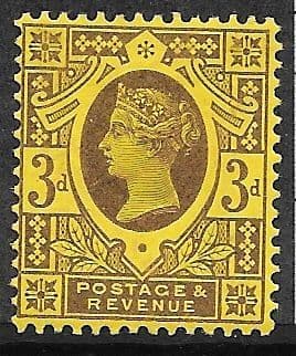 SG204 3d Purple on Orange Paper 1887 Jubilee MOUNTED Mint (Queen Victoria Surface Printed Stamps)