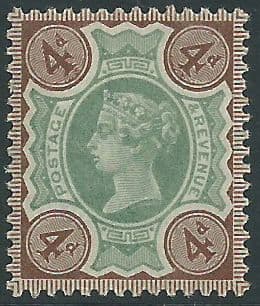 SG205 4d Green & Brown 1887 Jubilee Issue Unmounted Mint (Queen Victoria Surface Printed Stamps)