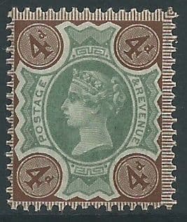 SG205a 4d Green & Deep Brown 1887 Jubilee Issue MOUNTED Mint (Queen Victoria Surface Printed Stamps)