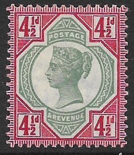 SG206a 4½d Green & Deep Carmine 1887 Jubilee MOUNTED Mint (Queen Victoria Surface Printed Stamps)